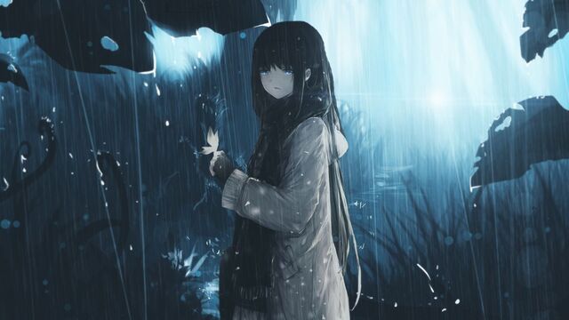 Ảnh anime khóc thầm dưới mưa