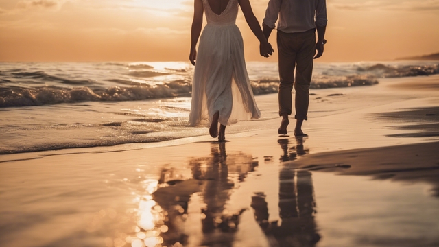 Hình ảnh cặp đôi lãng mạn bên bờ biển đêm