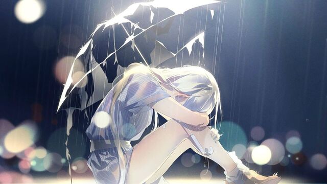 Ảnh anime khóc thầm dưới mưa